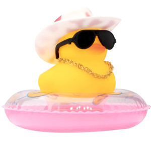 Wonuu Car Rubber Duck Yellow Duck Decoration Dashboard With Sun Hat Swim Ring Necklace Sunglasses For Car Dashboard Decorations