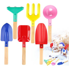 Beach Toys For Kids 6Pcs 8 Kids Gardening Tools Sand Toys Set Metal Garden Tools With Sturdy Wooden Handle Cylinder Spoon