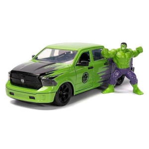 Marvel 1:24 Dodge Ram 1500 Die-Cast Car & 2.75" Incredible Hulk Figure, Toys For Kids And Adults