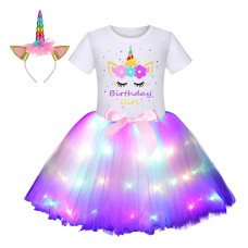 Gomukot Direct Unicorn Birthday Girl Outfit Led Light Up Unicorn Tutu Skirt Dress Birthday Girl Shirt With Headband For Birthday