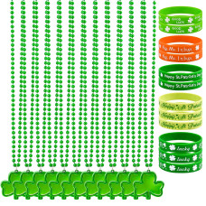 24Pcs St Patricks Day Accessories 12Pcs Green Beads Necklaces 12Pcs Bracelets St Pattys Day Shamrock Party Favors Supplies Iris