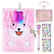 Dogicorn Diary For Girls With Lock And Keys Kids Journal Travel Notebook For Writing Cute Secret Diary With Multicolored Pen