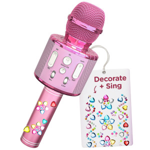 Move2Play Kids Karaoke Microphone Personalize With Jewel Stickers Birthday Gift For Girls Boys Toddlers Girls Toy Ages