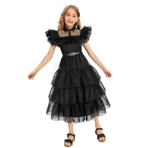 Bostetion Wednesday Addams Dress Girls Kids Wednesday Dress Addams Family Costume Halloween Cosplay Party 612 Years