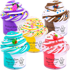 5 Pack Butter Slime Kit For Kids Soft And Nonstick With Watermelon Strawberry Grape Mermaid Cake Slime Charms Classroom