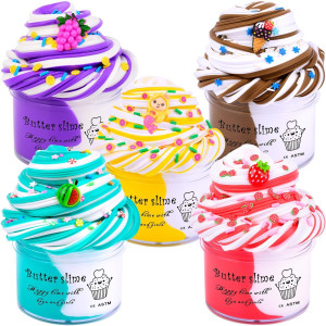 5 Pack Butter Slime Kit For Kids Soft And Nonstick With Watermelon Strawberry Grape Mermaid Cake Slime Charms Classroom