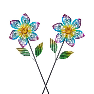 Venniy Wind Spinner With Metal Stake Outdoor Garden Pinwheels Spinners Hollowout Flower Shape Design For Yard Lawn Patio Decor