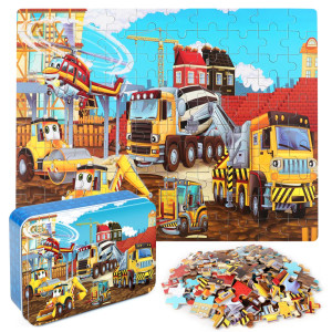 Lelemon Puzzles For Kids Ages 48 Construction Vehicles 100 Piece Puzzles For Kids Educational Jigsaw Puzzles Toys Gift For Boys