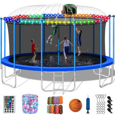 Deeproar 1500 Lbs 16Ft Tranpoline With Safety Enclosure Net Outdoor Recreational Tranpoline Basketball Hoop Spring Pad Ladde