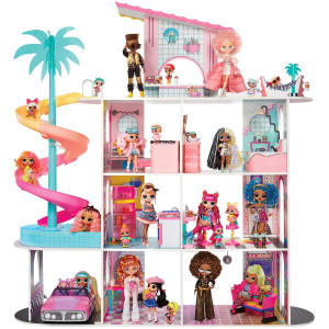 Lol Surprise Omg Fashion House Playset With 85 Surprises And Made From Real Wood Including Pool Spiral Slide Rooftop Pati