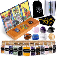 Yixangdd Tarot Cards With Guide Book Include 1 Deck Of 78 Cards 12 Mini Crystal Jars1 Tarot Card Holder Stand7 Chakra Stones