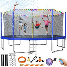 Tatub 15Ft Trampoline With Safety Enclosure Net Basketball Hoop And Ladder Recreational Backyard Bounce For 57 Children And Ad