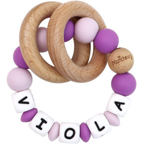 Munchewy Personalized Baby Rattle Teether Ring With Namepurplelilac