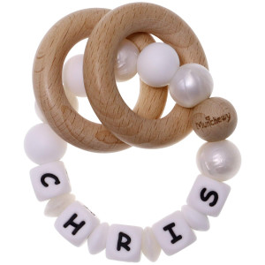 Munchewy Personalized Baby Rattle Teether Ring With Namepearlwhite