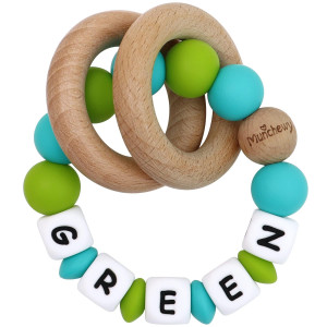 Munchewy Personalized Baby Rattle Teether Ring With Nameturquoisegreen