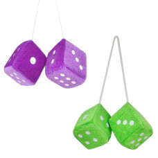 4 Dice 2 Pair Fuzzy Dice Purple And Green Retro Hanging Car Dice For Car Mirror Nostalgic 80