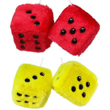 4 Dice 2 Pair Fluffy Dice Red And Yellow Retro Hanging Car Dice For Car Mirror Nostalgic 80