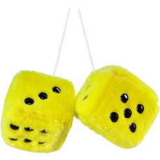 2 Dice 1 Pair Yellow Fluffy Retro Car Hanging Dice For Car Mirror Yellow Nostalgic 80