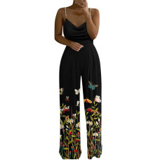 Hiuara Womens Jumpsuits Summer Loose Pants Solid Color Fashion Casual Comfortable Long Strapless Pants