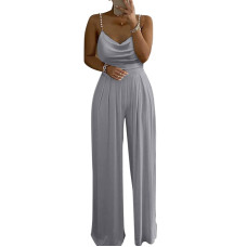 Hiuara Womens Jumpsuits Summer Loose Pants Solid Color Fashion Casual Comfortable Long Strapless Pants