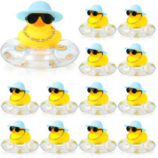 Sotiff Mini Rubber Ducks Bulk For Kids Children Cute Yellow Duck Toy For Dashboard Of Car Bathtub Ornaments With Sunglasses Swim