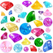 Yujun 46 Pcs Diving Gems Toys Acrylic Big Diamond Pool Gems With Pirate Treasure Chest Summer Beach Underwater Swimming Toys For