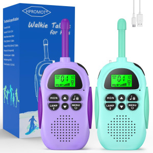 Hpromot Rechargeable Walkie Talkies For Kids 2 Pack Kids Walkie Talkies, Long Range 22 Channels 2 Way Radio Kids Birthday Toy Gift For 3-12 Year Old Boys Girls Outdoor Adventures Camping Hiking