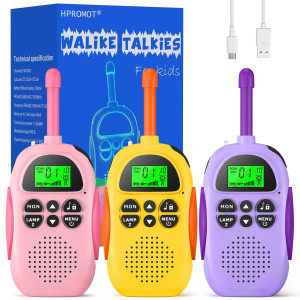 Hpromot Walkie Talkies For Kids Rechargeable 3 Pack Kids Walkie Talkies, Long Range 22 Channels 2 Way Radio Kids Birthday Toy Gift For 3-12 Year Old Boys Girls Outdoor Adventures Camping Hiking