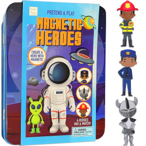 Hapinest Magnetic Heroes Pretend And Play Travel Playset Toy For Boys Ages 4 Years And Up Fireman Policeman Knight Astronaut