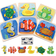 Mosthink Wooden Puzzles For Toddlers 13 6Pack Animal Shape Puzzles For Kids 24 Montessori Toy For 1 2 3 Year Old Boys And G