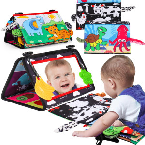 Baby Mirror Tummy Time Toys 03 36 Months With Crinkle Cloth Books Infant High Contrast Newborn Sensory Toy Baby 3 4 5 Month Bl