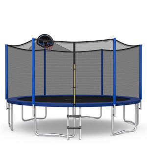 Goplus Outdoor Trampoline 12Ft 14Ft 15Ft 16Ft Astm Approved Trampoline Wbasketball Hoop Enclosure Net Safety Pad Ladder Re