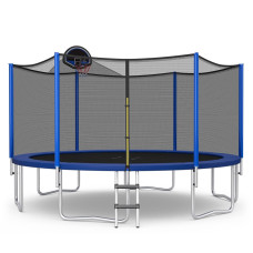 Gymax Trampoline For Kids 12Ft 14Ft 15Ft 16Ft Trampoline With Enclosure Net Basketball Hoop Basketball Pump Rebounder Tram