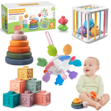 Wuzhineisn Montessori Baby Toys For Ages 618 Months Pull String Teether Stacking Blocks Sensory Shapes Storage Bin Infant