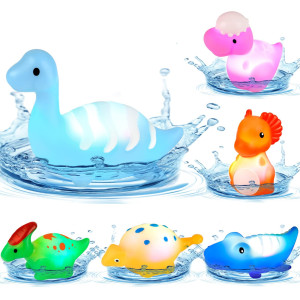 Cibolar 6 Packs Lightup Floating Dinosaur Bath Toys Baby Kids Shower Pool Bathtub Toys With Flashing Colorful Led Light Water