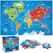 Jumbo Floor Puzzle For Kids World Map Puzzle Jigsaw Geography Puzzles 48 Piece Globe Atlas Puzzle With Continents United States