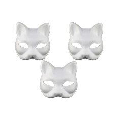 Xybhrc Cat Mask 3Pcs Therian Masks White Cat Masks Blank Diy Halloween Mask Animal Half Facemasks Masquerade Cosplay Party