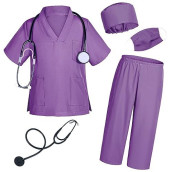 Doctor Costume for Kids Scrubs Pants with Accessories Set Toddler Children Cosplay 7-8 Years Purple