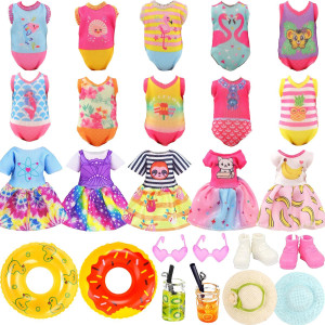 Mini 53 Inch Doll Clothes And Accessories 6 Beach Swimsuits 3 Dresses With 2 Swimming Rings 2 Drinks 2 Hats 2 Glasses 2 Shoes