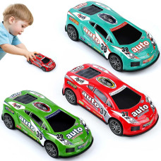 Zohanindl 7 Inch Friction Power Car Toys Set Push And Go Pull Back Trucks Wind Up Race Car 3 Pack Suitable For Toddlers 3 4 5 6