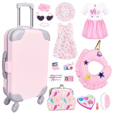 Bnuzeiyi 17Pcs 18 Inch Girl Doll Clothes And Accessories Doll Accessories Travel Play Set With Travel Pillow Camera For 18 Inch