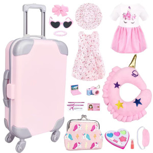 Bnuzeiyi 17Pcs 18 Inch Girl Doll Clothes And Accessories Doll Accessories Travel Play Set With Travel Pillow Camera For 18 Inch