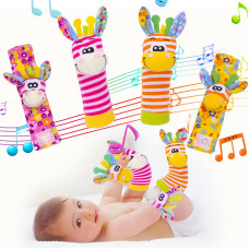 Padonise Wrist Rattles Baby Socks Baby Toys Set Soft Sensory Toys For Babies Cartoon Animal Rattles Sock Early Development Toy B