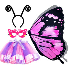 Irolehome Kids Fairybutterflywingscostume For Girls Toddler Dressup Clothes Tutu Antenna Mask Halloween Gifts Party Toys