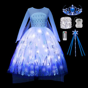 Ciyti Light Up Elsa Princess Costume Dress For Girls Halloween Birthday Party Outfit Cosplay Dress Up For Kids1011 Years