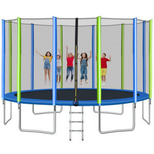 12 Ft Trampoline With Safety Enclosure Net Recreational Trampolines With 8 Wind Stakes And Ladder Astm Approved Outdoor Tramp