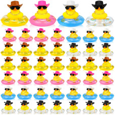 Sosation Cowboy Rubber Duck Bulk Mini Car Yellow Duckies Bath Toys Party Favor With Mini Hat Swim Circle Necklace Sunglasses Car