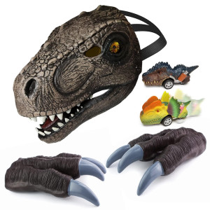 Maiwaput Dinosaur Mask Claws Toy Elastic Dino Mask With 2 Claws Costume Party Dress Up Movable Jaw Latex Mask Gift Toy For Kid