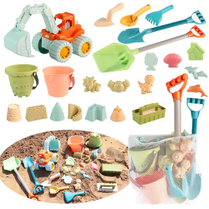 Zhtnituy 24 Pieces Beach Sand Toys Set Collapsible Beach Toys Includes Excavator Beach Bucket Sand Shovel Rake Sand Castle