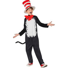 Inspirit Designs Dr. Seuss Kids Cat In The Hat Union Suit | Officially Licensed | Kids Costume | Jumpsuit Costume, L